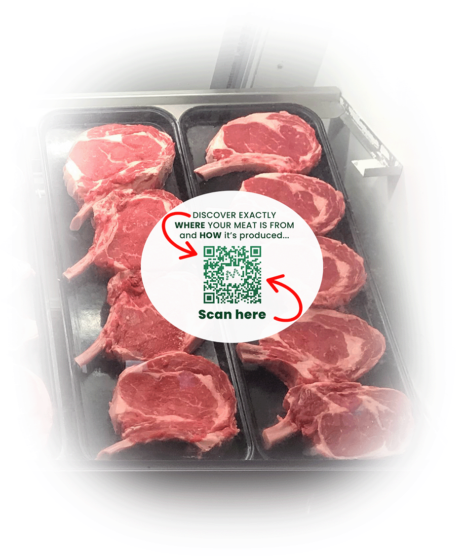 QR code in front of meat tray
